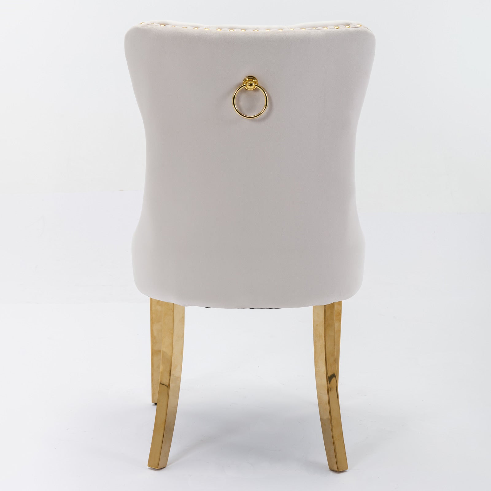 A&A Furniture Nikki Collection Tufted Velvet Dining Chair Set of 2 Gold Legs - Beige/Gold