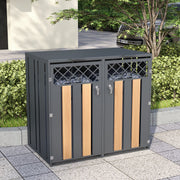 Garbage Can Storage Box with Hinged Lid and Lockable Double Doors, Diamond-Shaped Ventilation, Metal