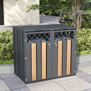 Garbage Can Storage Box with Hinged Lid and Lockable Double Doors, Diamond-Shaped Ventilation, Metal