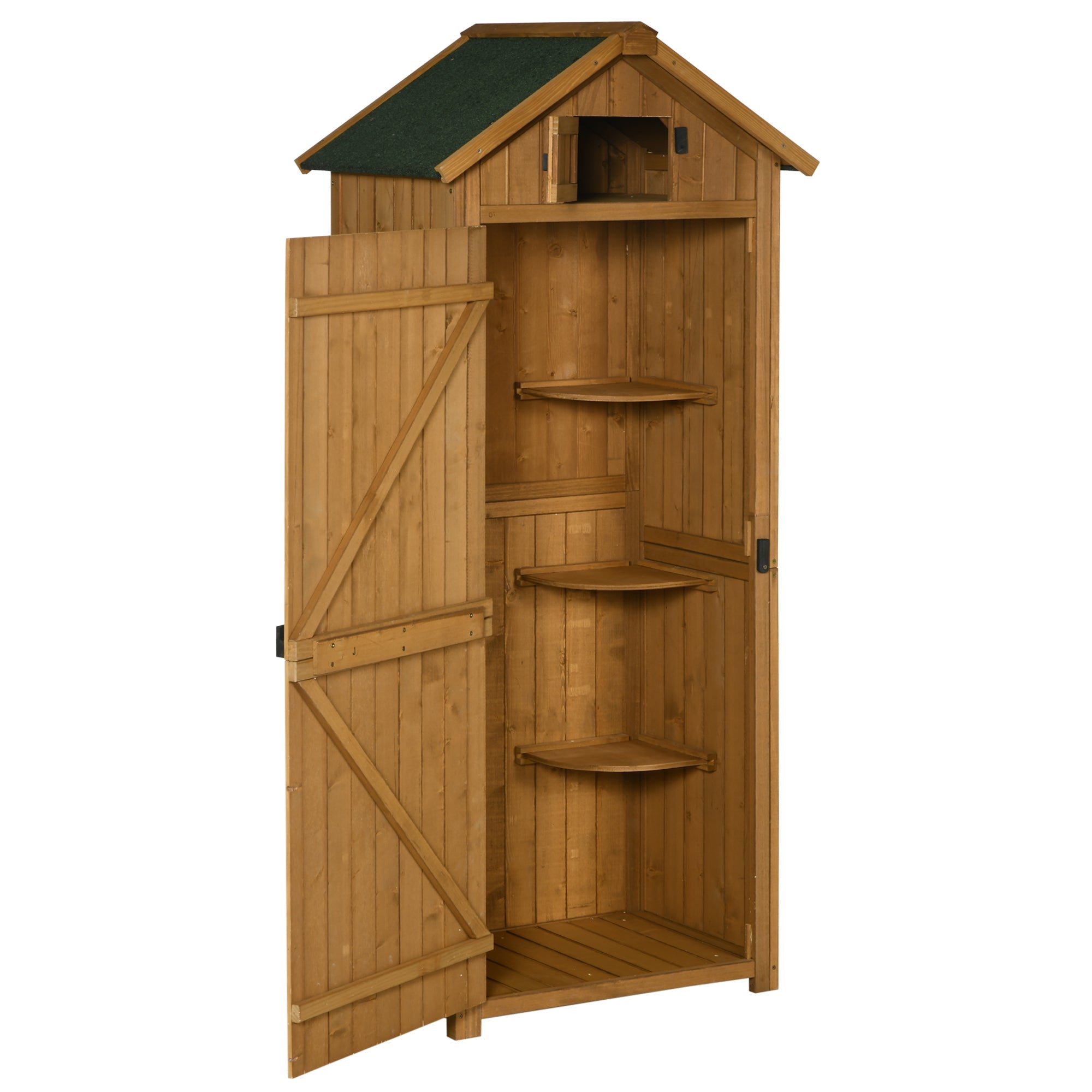 Garden Shed Tool Shed with Shelves, Asphalt Roof, Window, Wood Yellow+Green