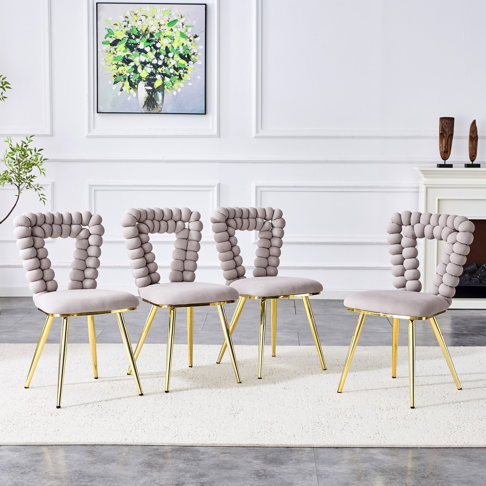 Dining Chairs (Set of 2) Triangular Cutout Backrest Gold Metal Legs - Light Grey Velvet