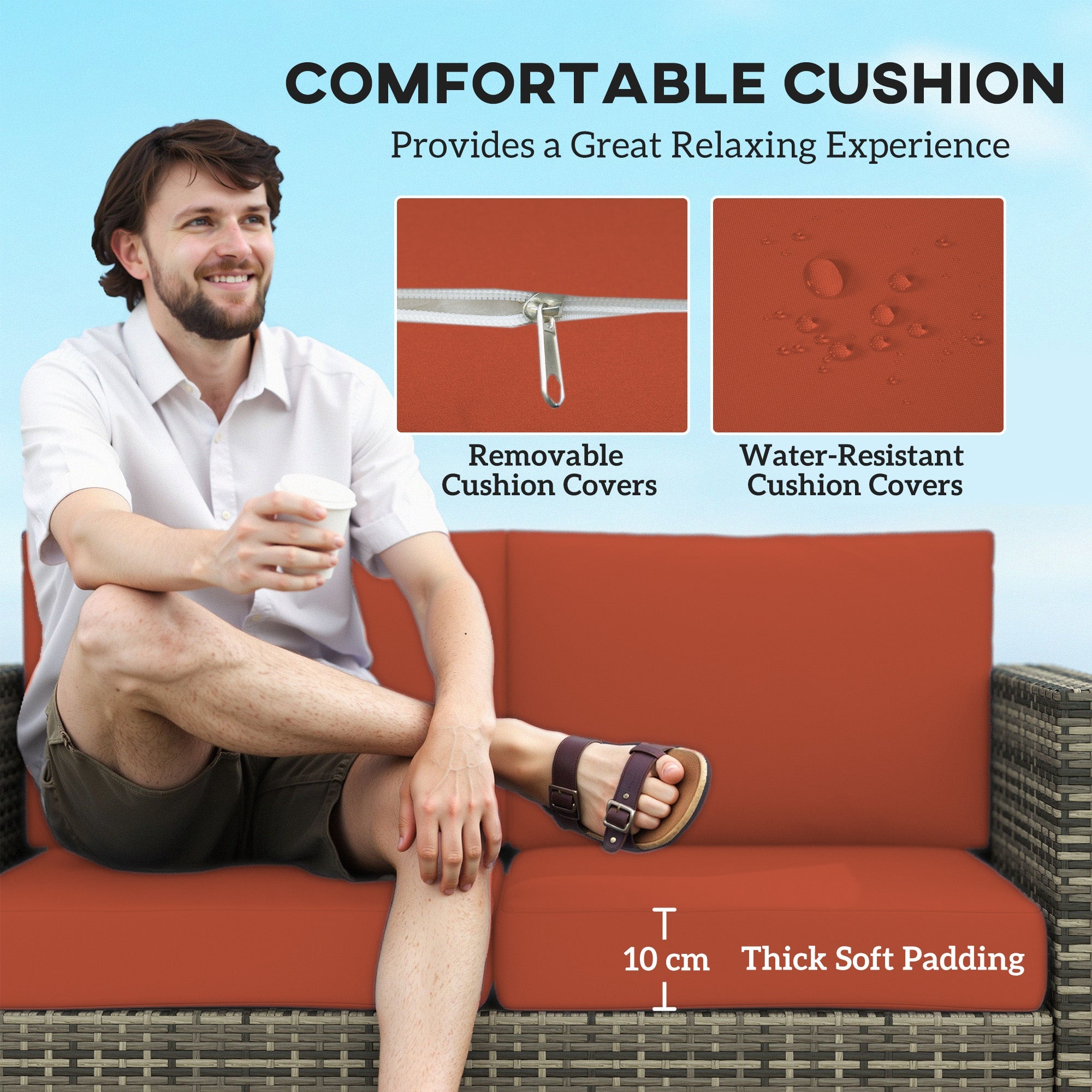 Rattan Sofa, 2 Seater Garden Loveseat with Cushions, Wicker, Grey