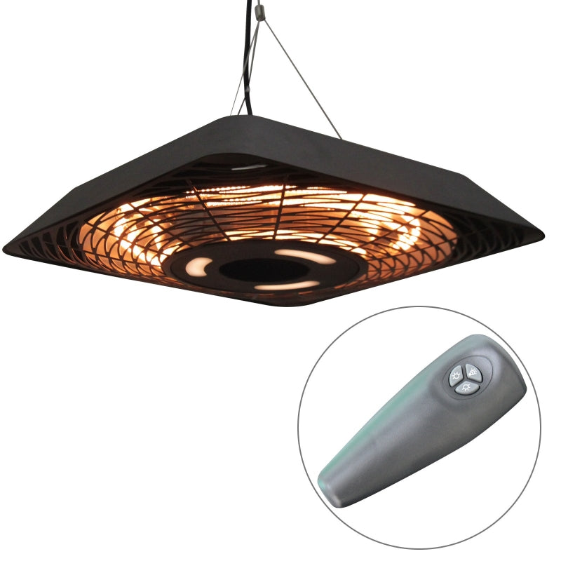 Ceiling Heater, 800W/1200W/2000W 5 Modes Radiant Heater, IP45 Electric Patio Heater with Remote Control, Aluminum Glass Black