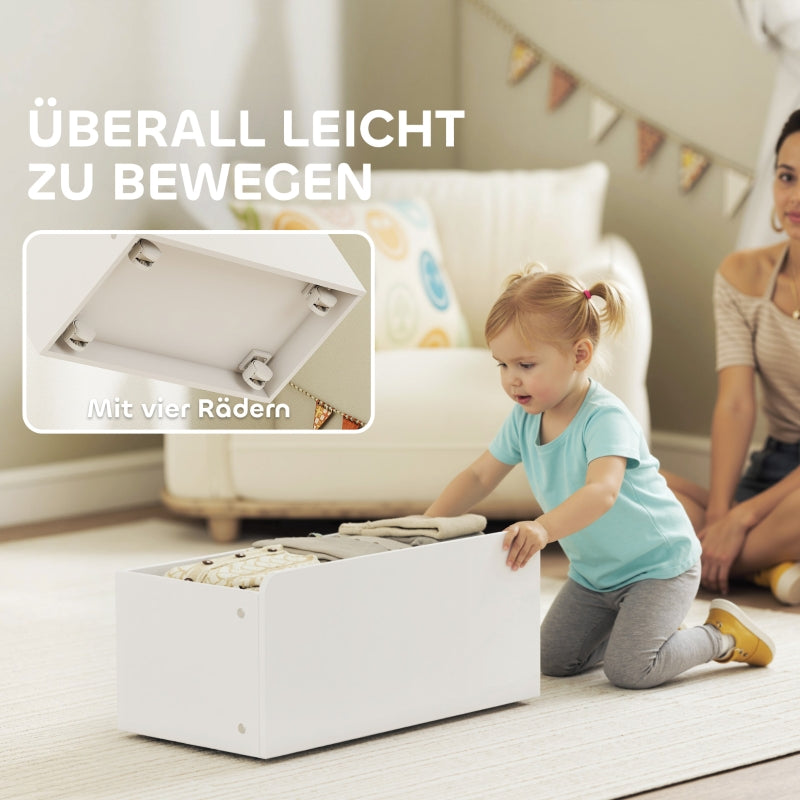 Children's Toy Shelf, 6 Containers Book Display Rolling Box 100x30x80cm, MDF Steel White