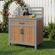 Wooden Garden Cabinet with Work Surface and Adjustable Shelves, Weatherproof Wood
