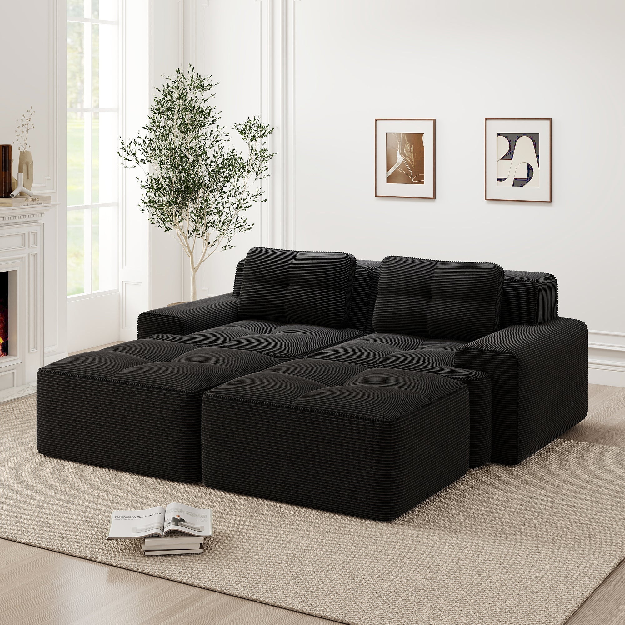 Cloud Modular Sofa U-shaped Ottoman Deep Seat - Corduroy Black