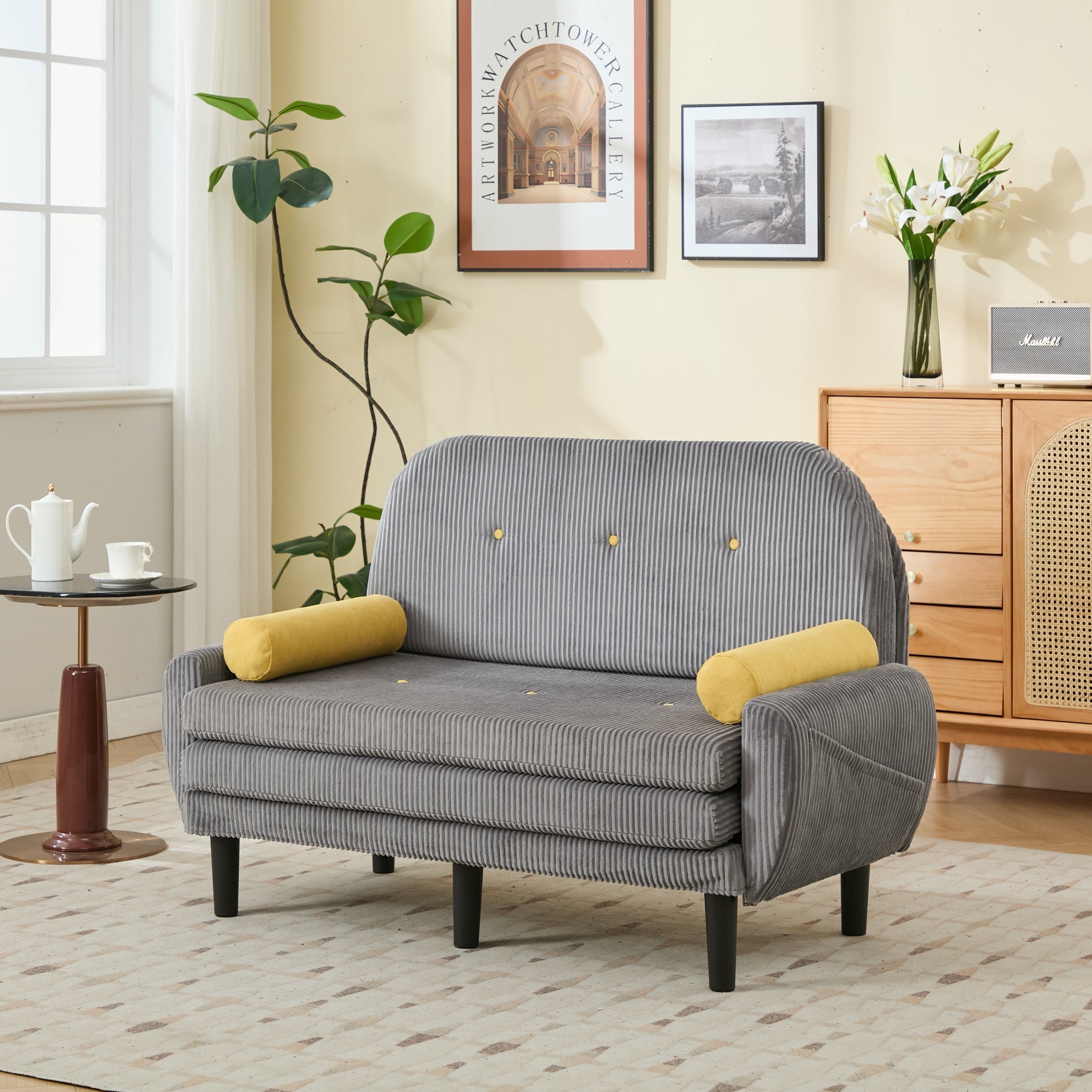 Loveseat Sofa Daybed Recliner Storage - Grey Corduroy