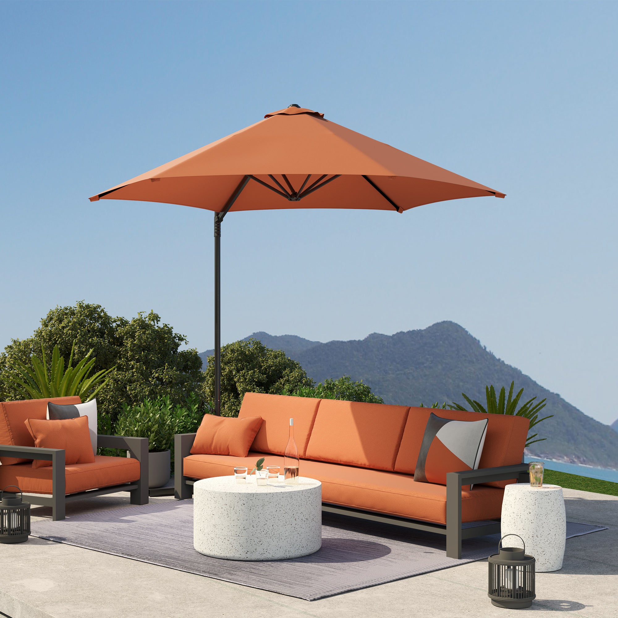 2.5M Garden Cantilever Parasol, Offset 360° Rotation Cross Base, Orange