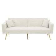 Sofa Bed Adjustable Angle Gold Legs Storage Pockets Fabric