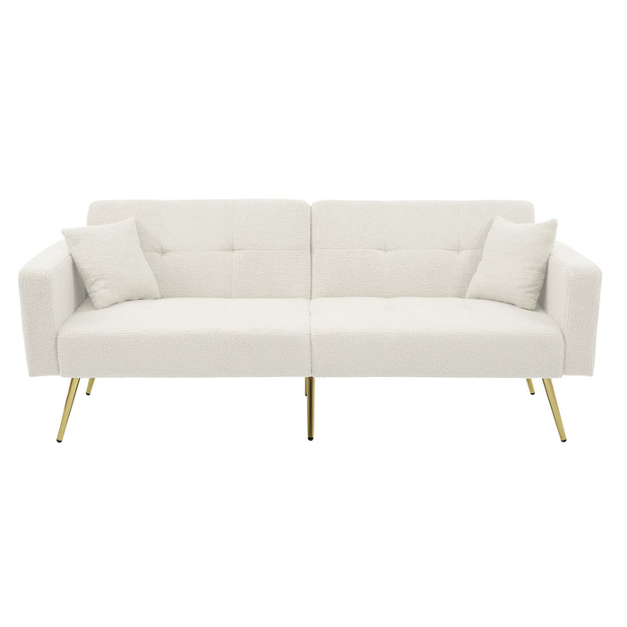 Sofa Bed Adjustable Angle Gold Legs Storage Pockets Fabric