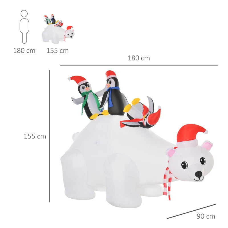 5ft Outdoor Christmas Inflatable Polar Bear with Three Penguins, LED Lighted Decoration, Polyester