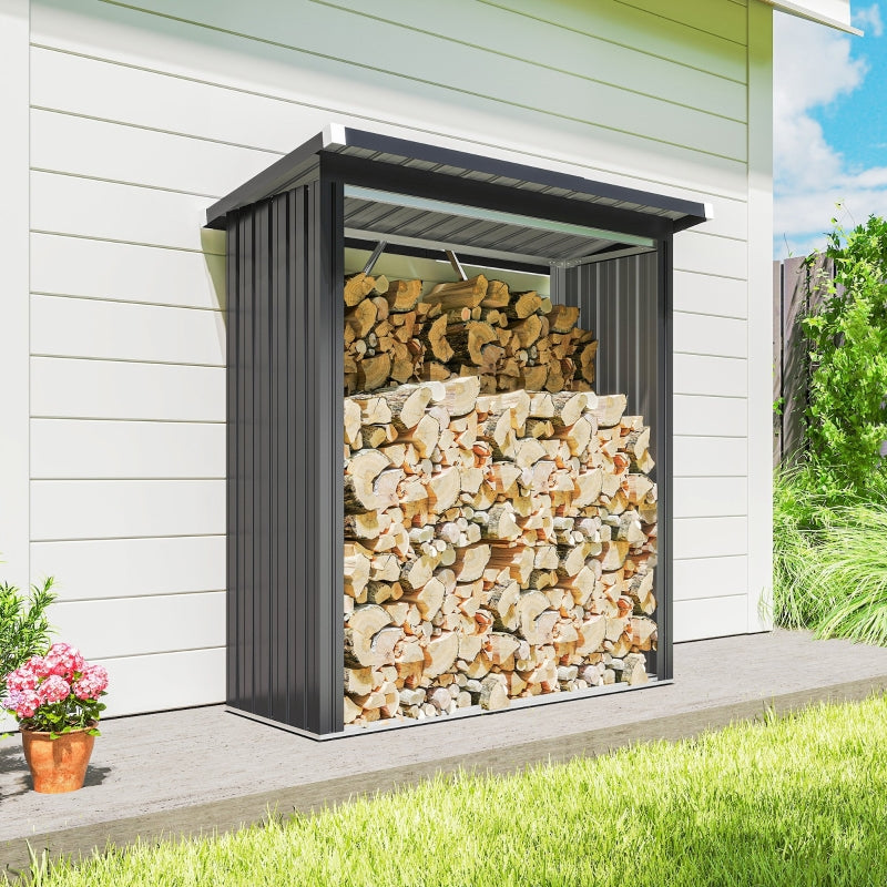 Firewood Shed, Raised Floor Sloping Roof, Steel Dark Grey
