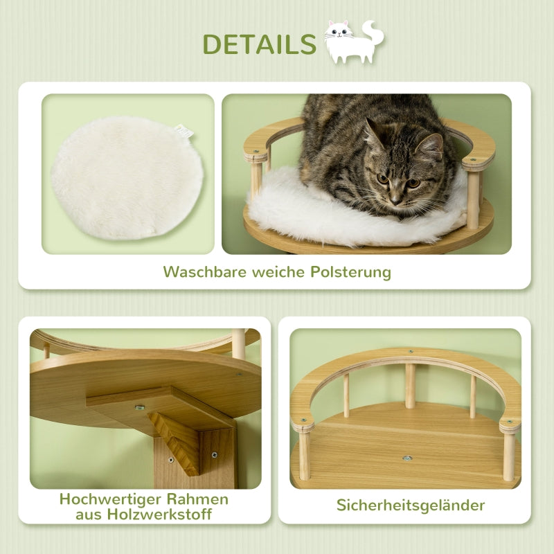 Katzenbett, Wandmontage mit Kissen, Eiche und Cremeweiß