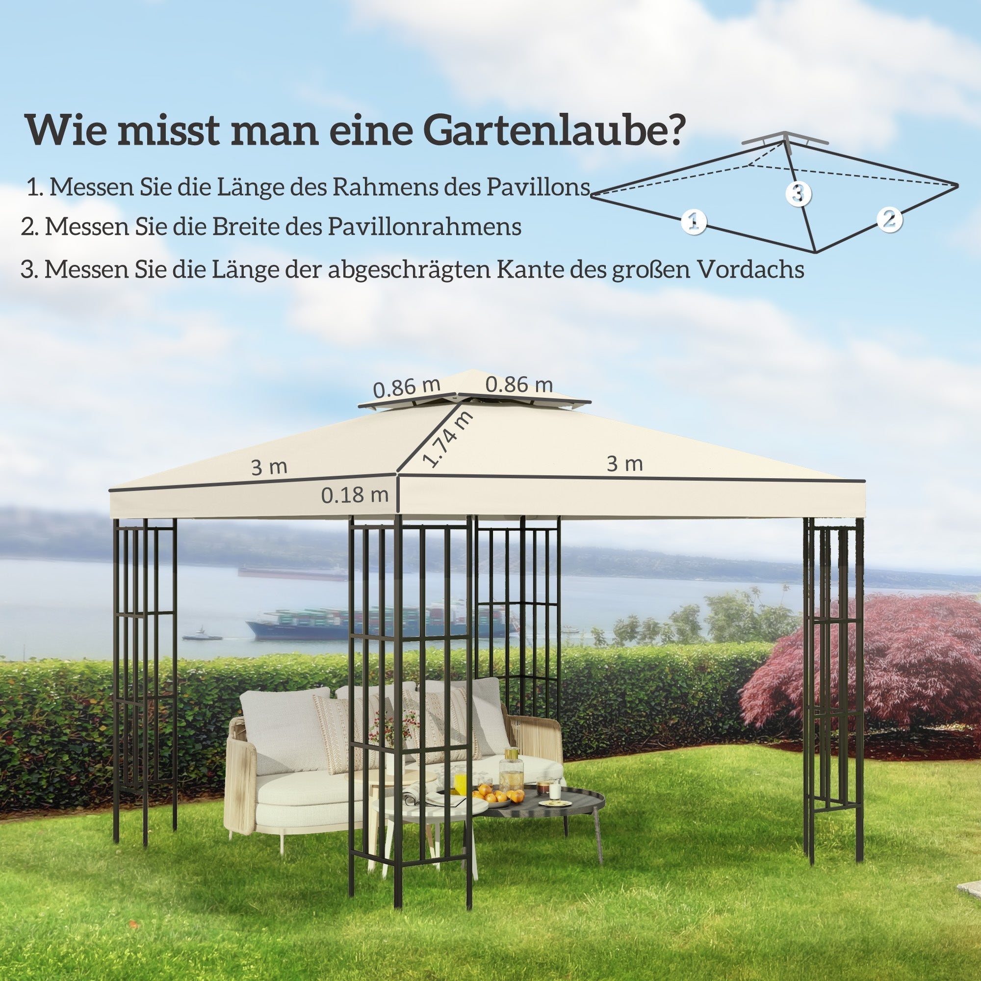 Replacement Roof for Metal Gazebo 3x3m Garden & Patio, Cream White Polyester