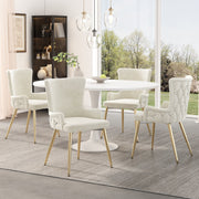 Velvet Dining Chair Set of 4 Lounge Gold Metal Legs - Beige