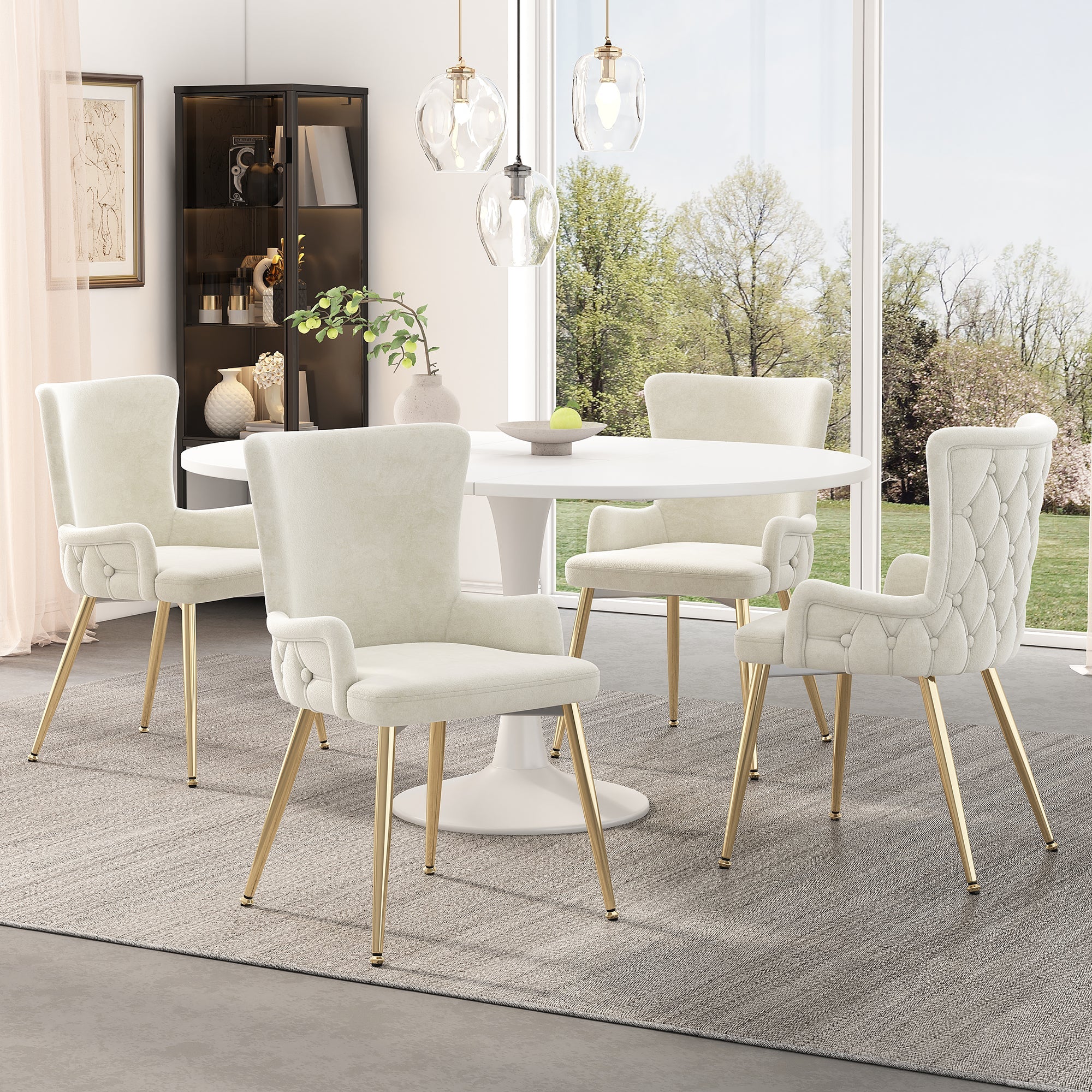 Velvet Dining Chair Set of 4 Lounge Gold Metal Legs - Beige