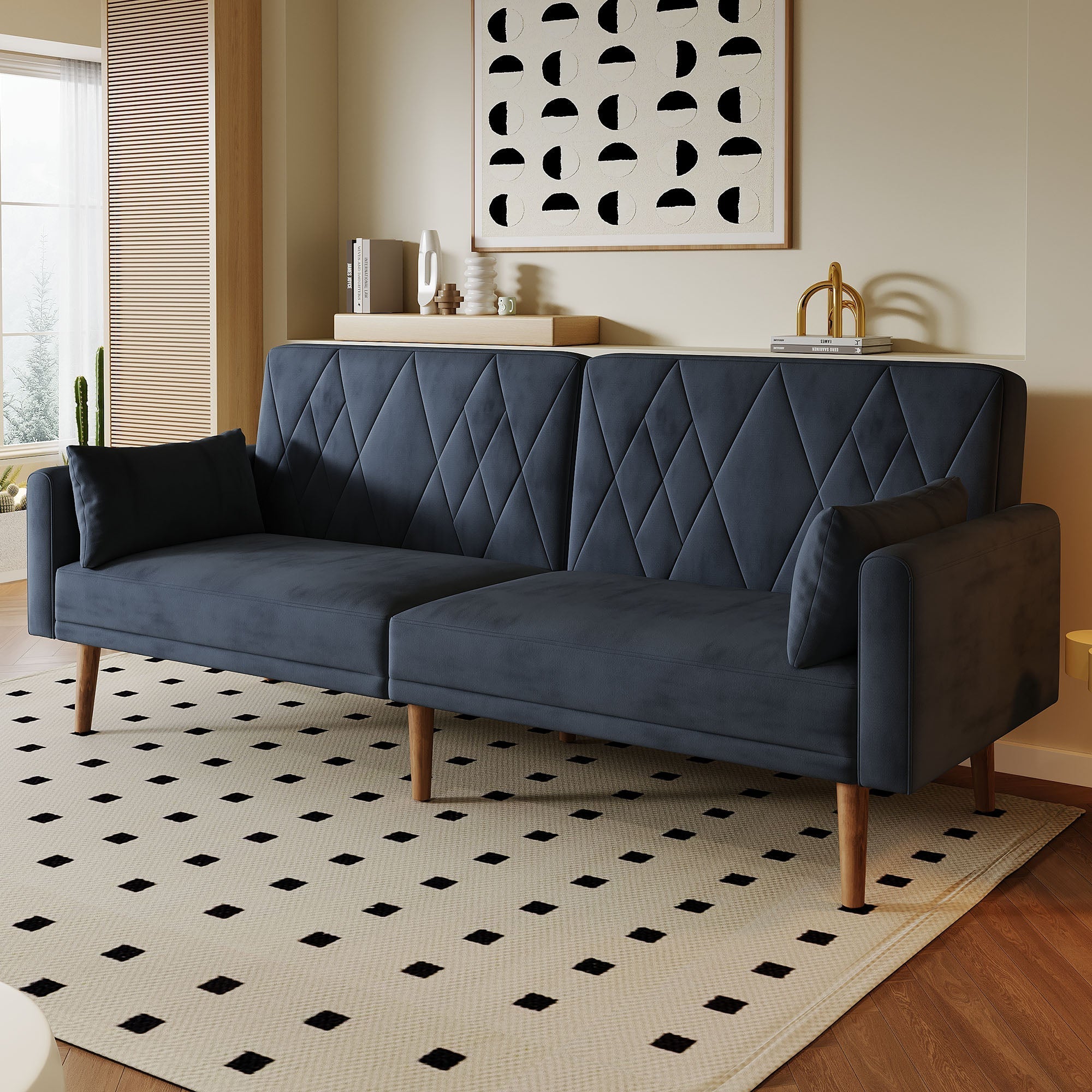 Sofa, Two-Seater Sofa Bed with Sleep Function, Velvet Fabric