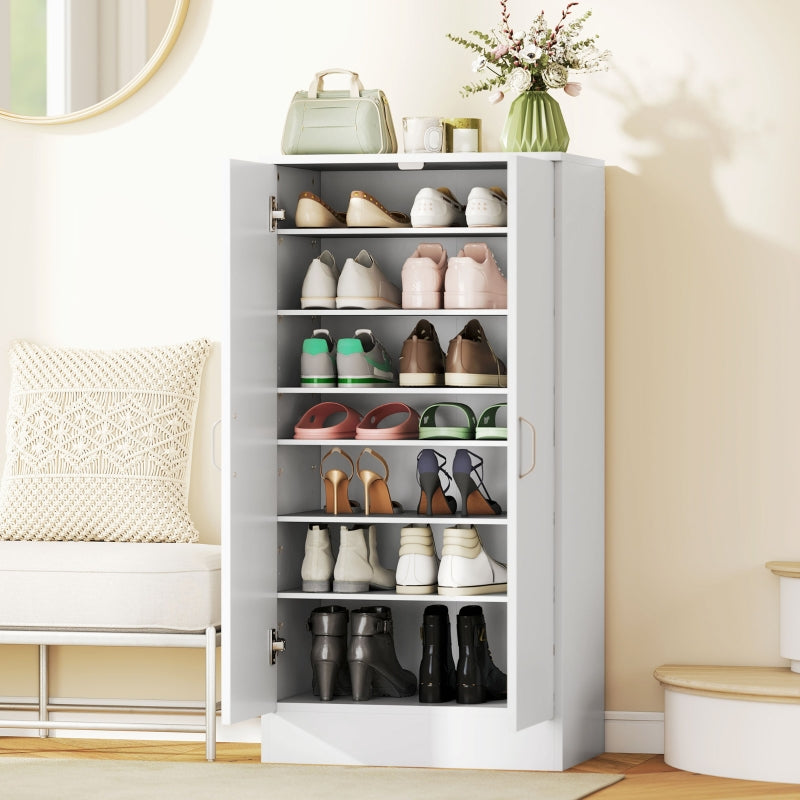 Shoe Cabinet, Adjustable 6-Tier, 14 Pairs, Wood, White