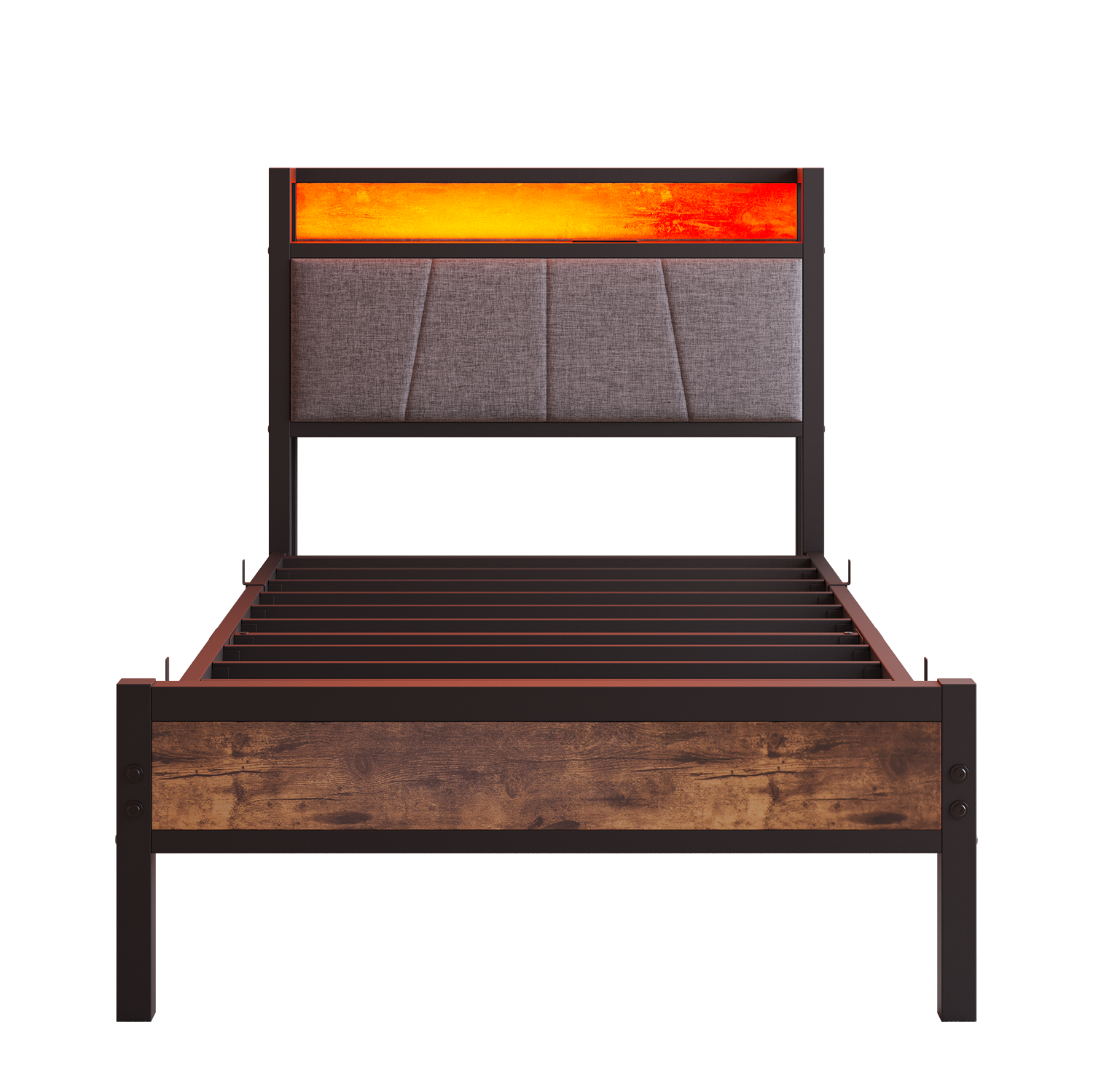 Bed Frame 90x200cm Smart LED Lights USB Charging - Metal