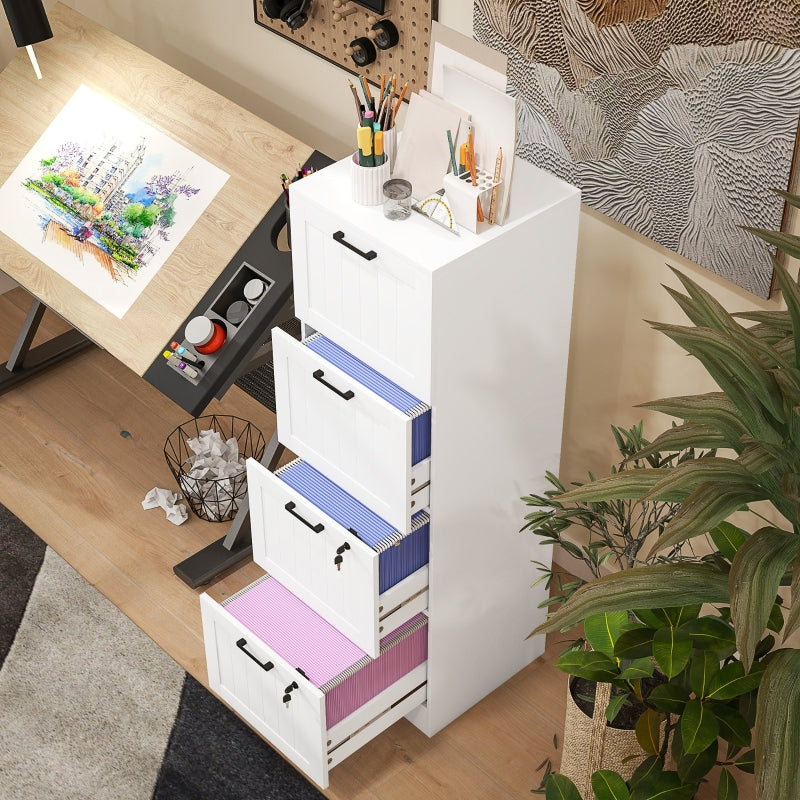 4 Drawer Filing Cabinet with Lock and Adjustable Hanging Bars, White