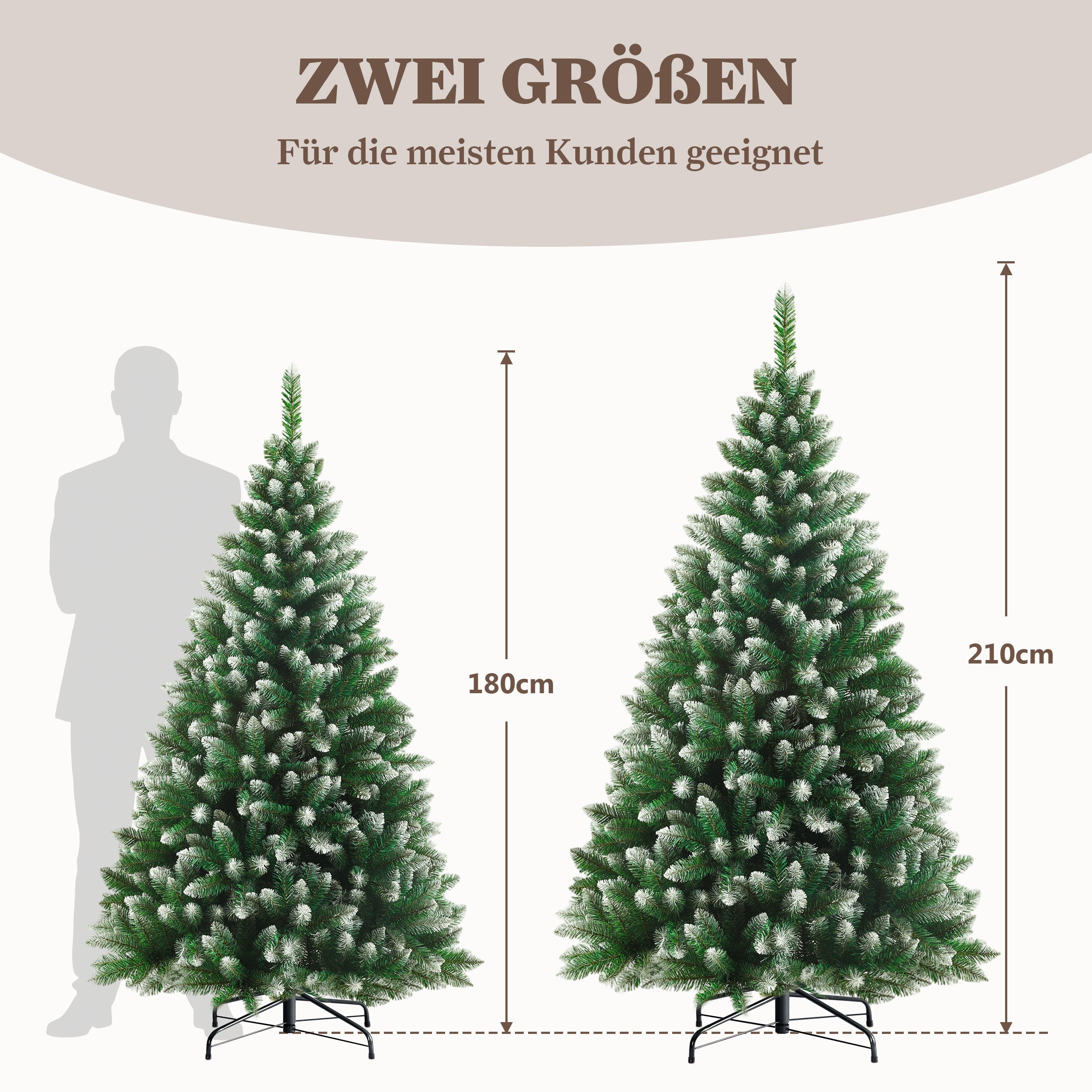 Artificial Christmas Tree, 180cm, 800 Tips, with String Lights, Natural Style