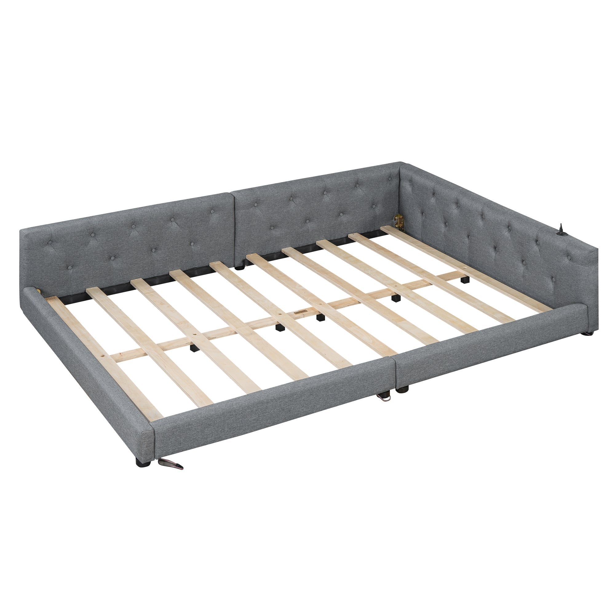 Daybed Sofa Bed 140x200cm LED USB/Type-C Button Tufted - Linen Grey