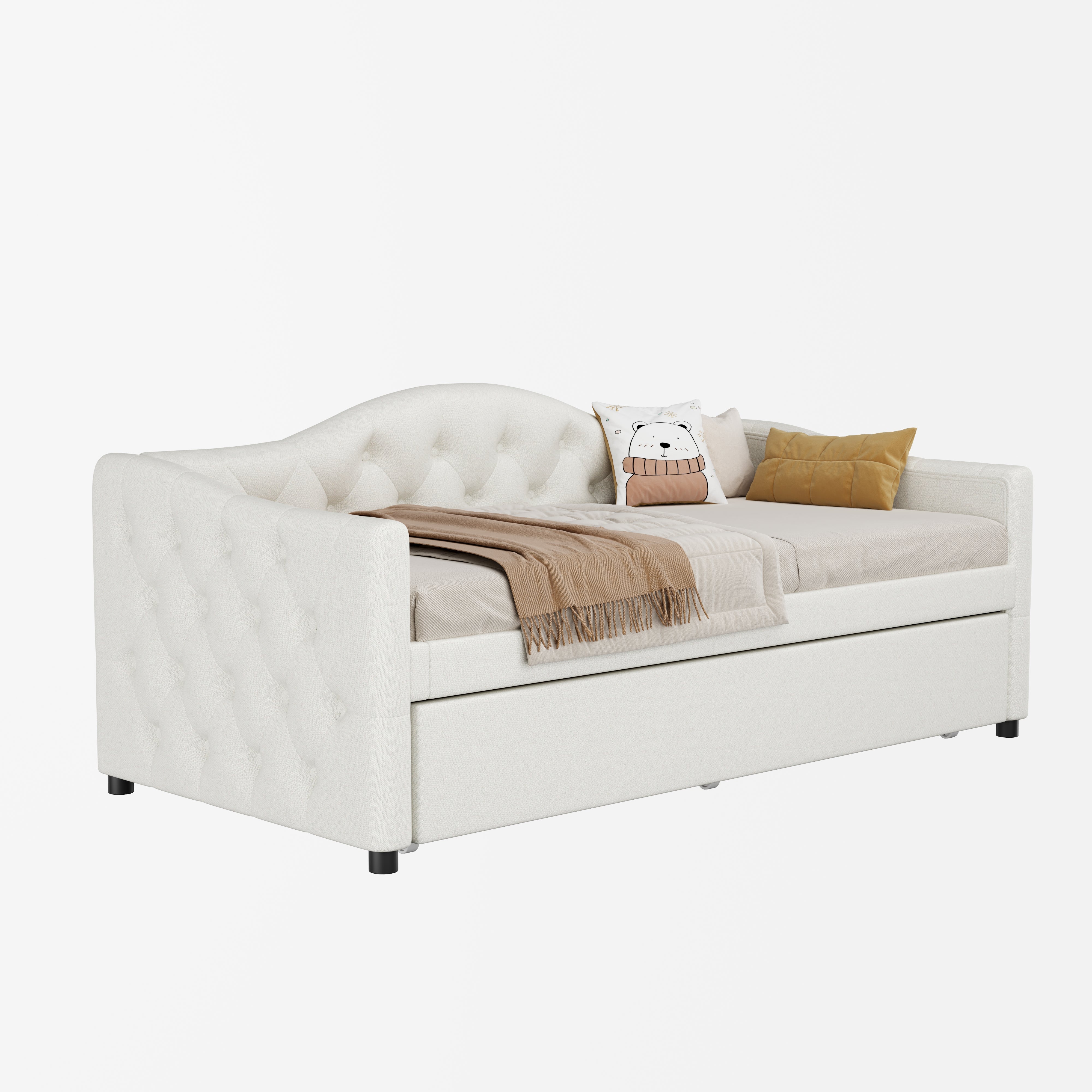 Daybed Sofa Bed 90x200cm Pull-out Bed Minimalist - Linen Beige