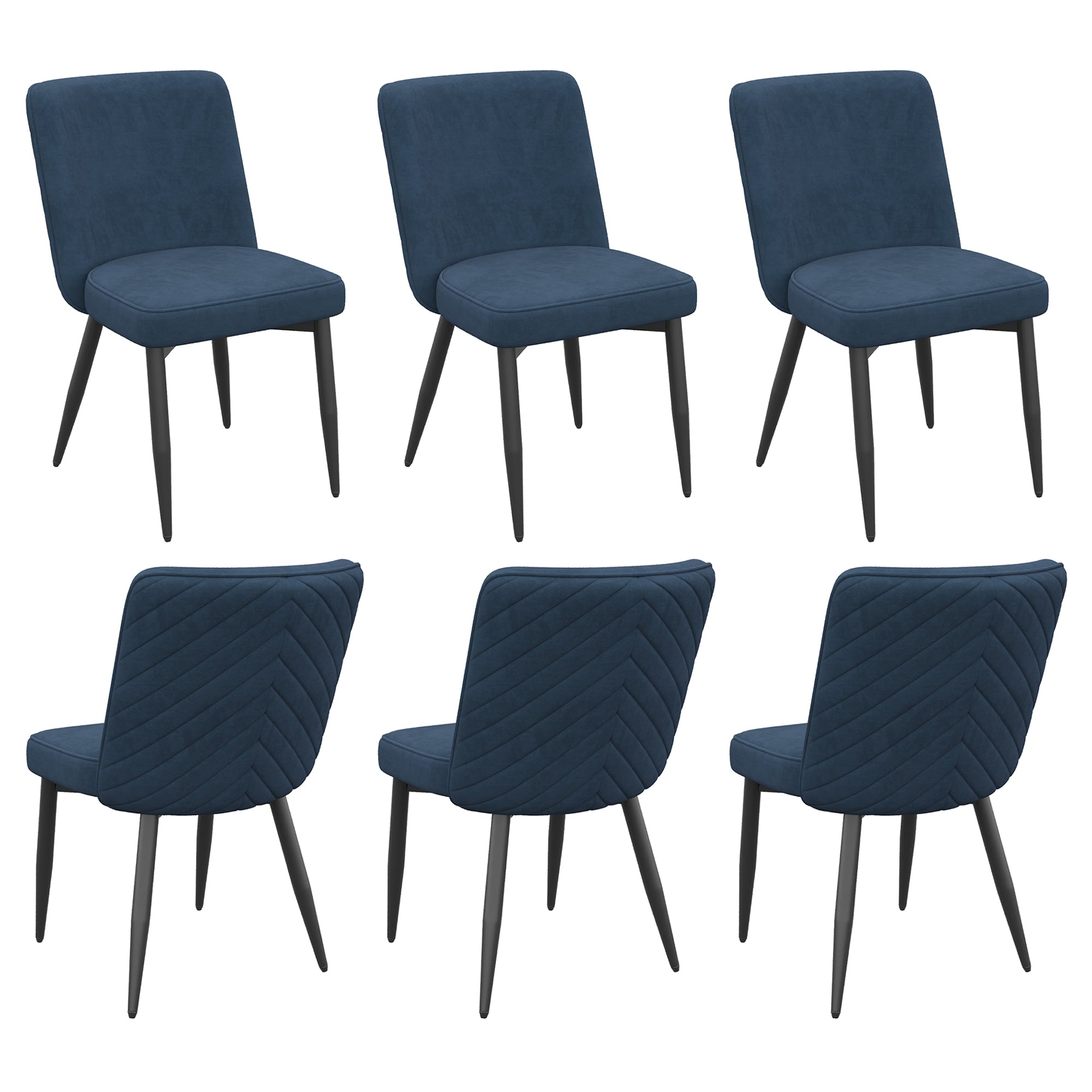Set of 6 Dining Chairs, Modern Comfortable and Breathable, Dark Blue Velvet Fabric