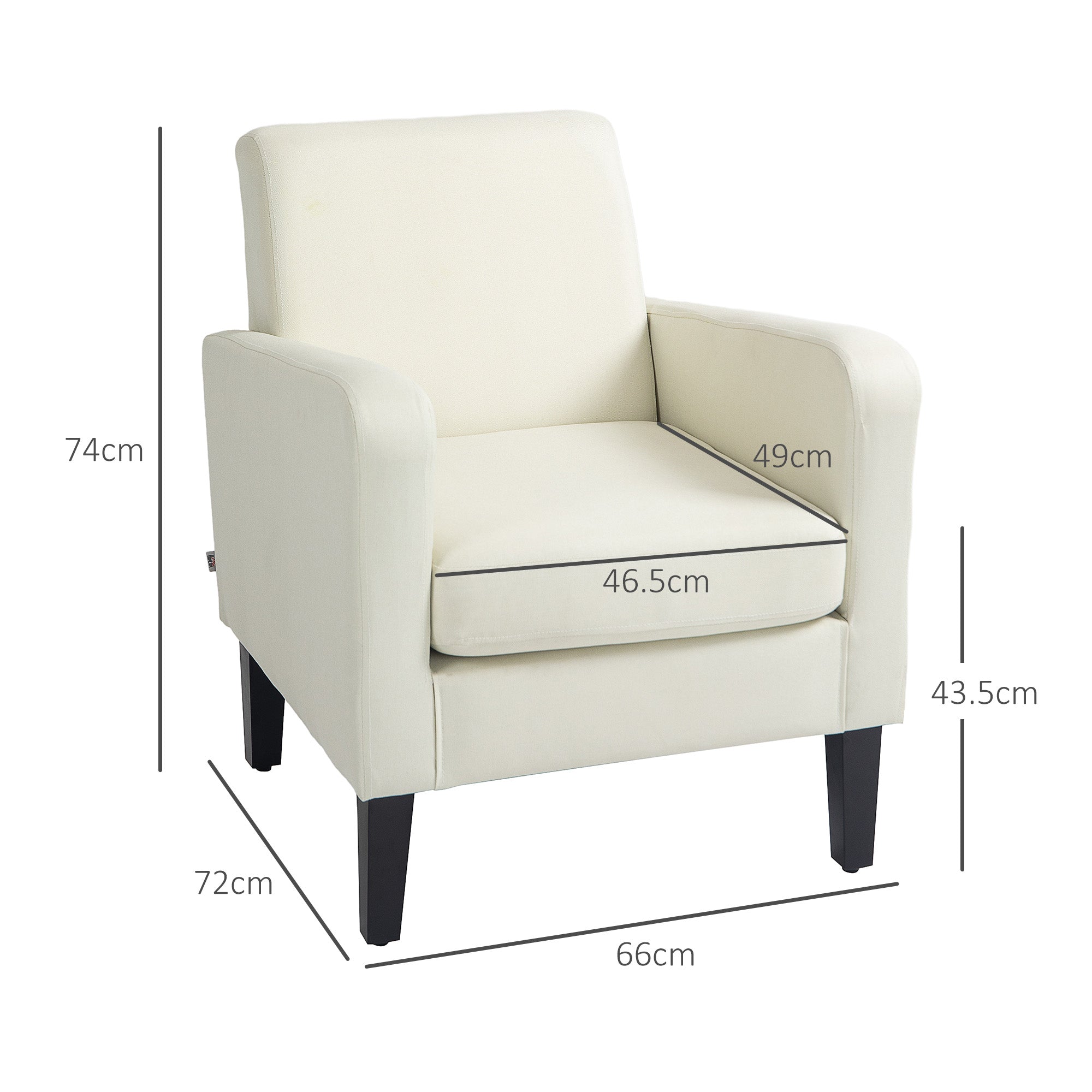Modern Accent Chair, Occasional with Rubber Wood Legs, Cream White