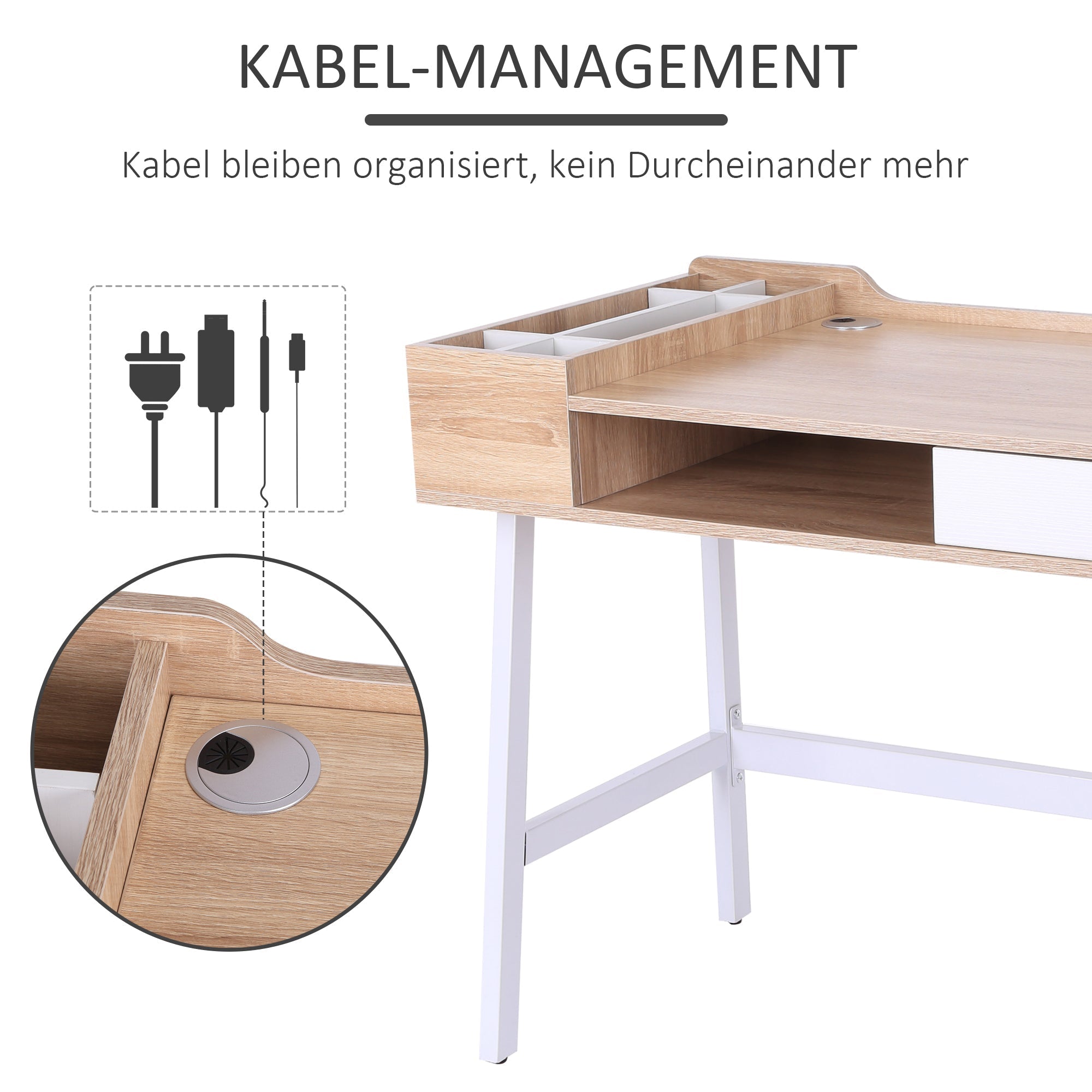 Schreibtisch mit Stauraum & Schublade, große Arbeitsplatte, Holz