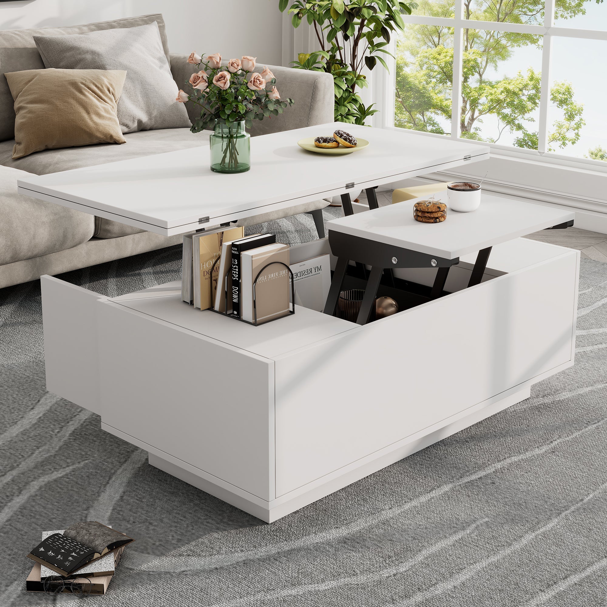 Modern Coffee Table with Double Lift-Top, Hidden Storage, 50kg Capacity