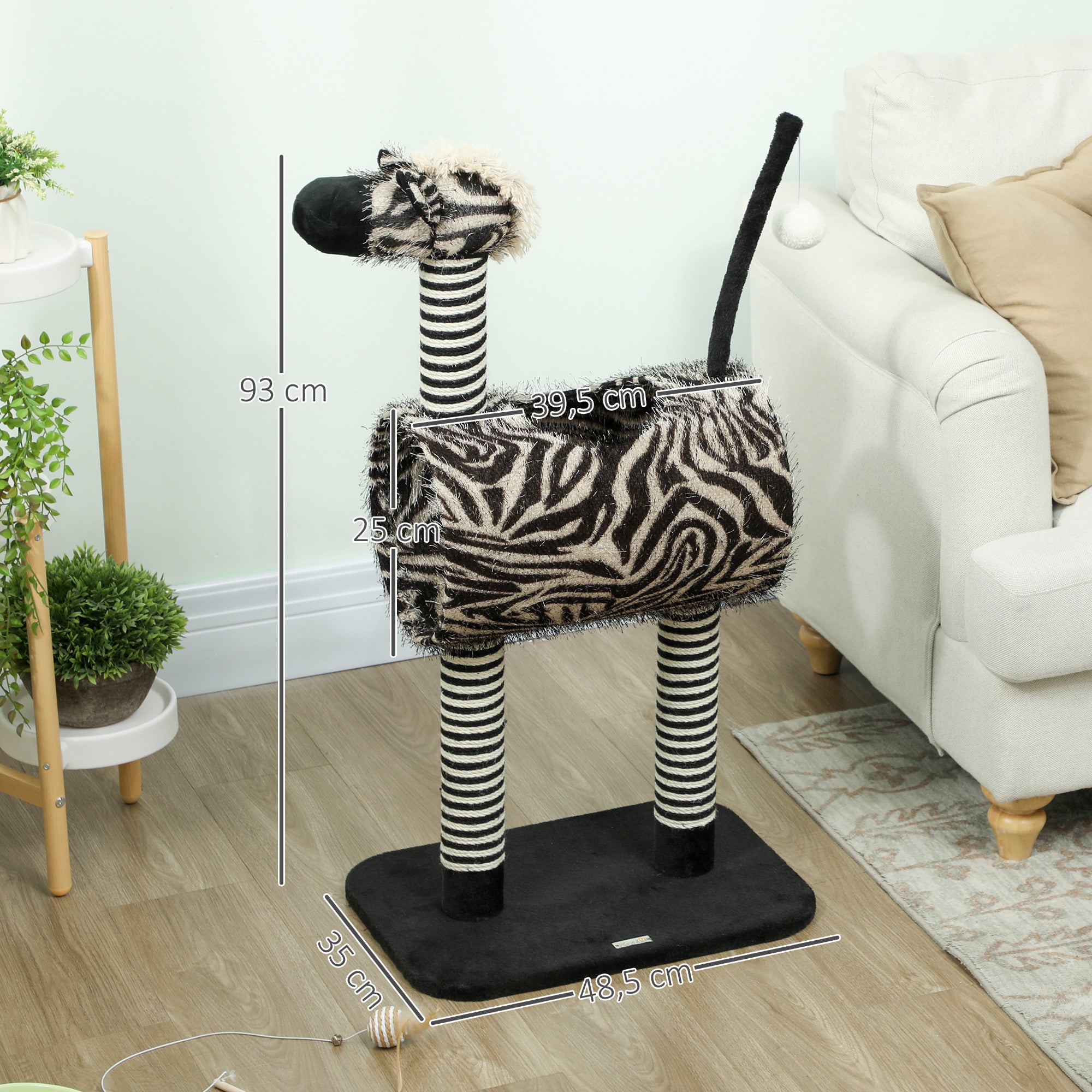 Cat Tree, 93 cm with Tunnel & Scratch Posts, Zebra Design, Black and White