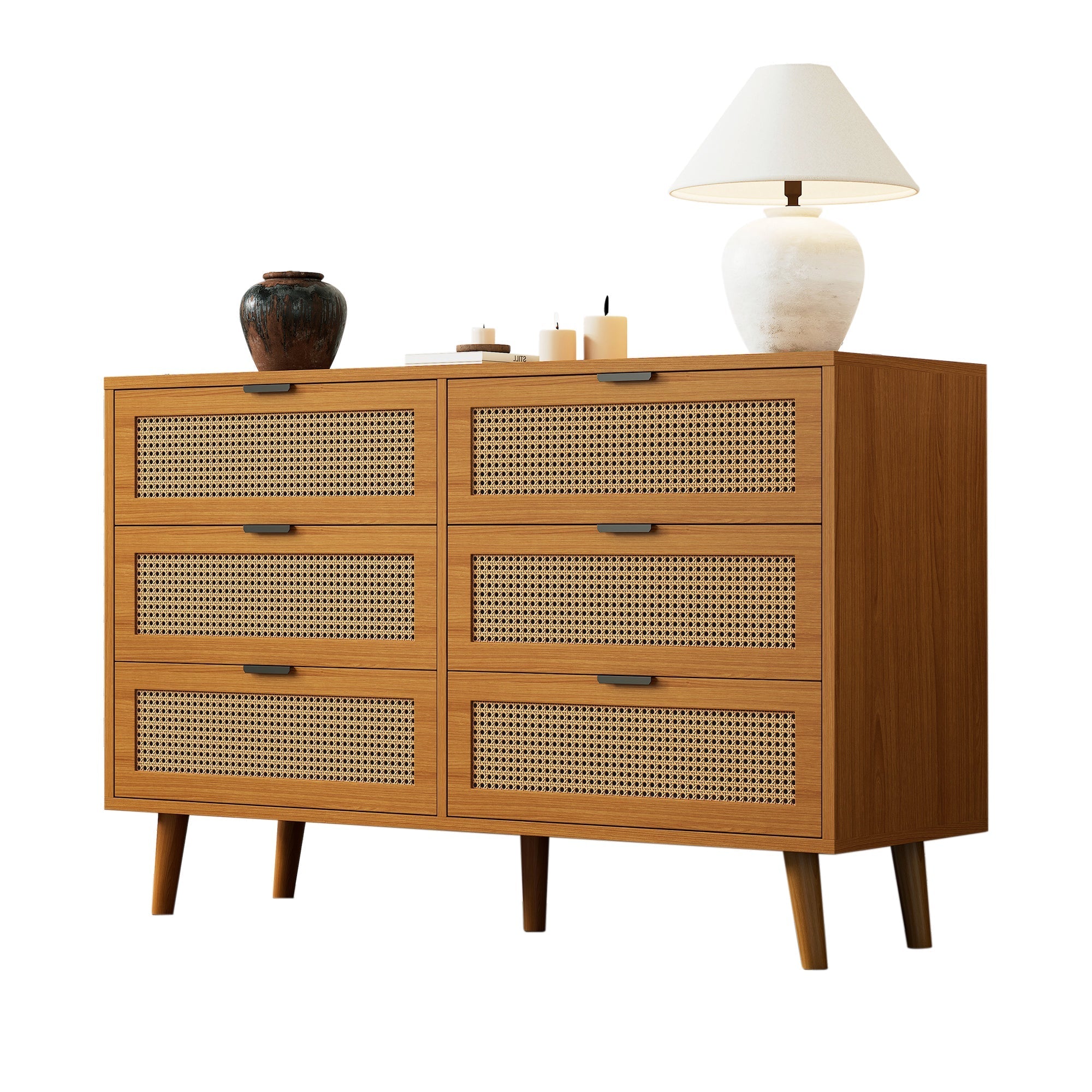 Chest of drawers 6 drawers with metal handles made of wood