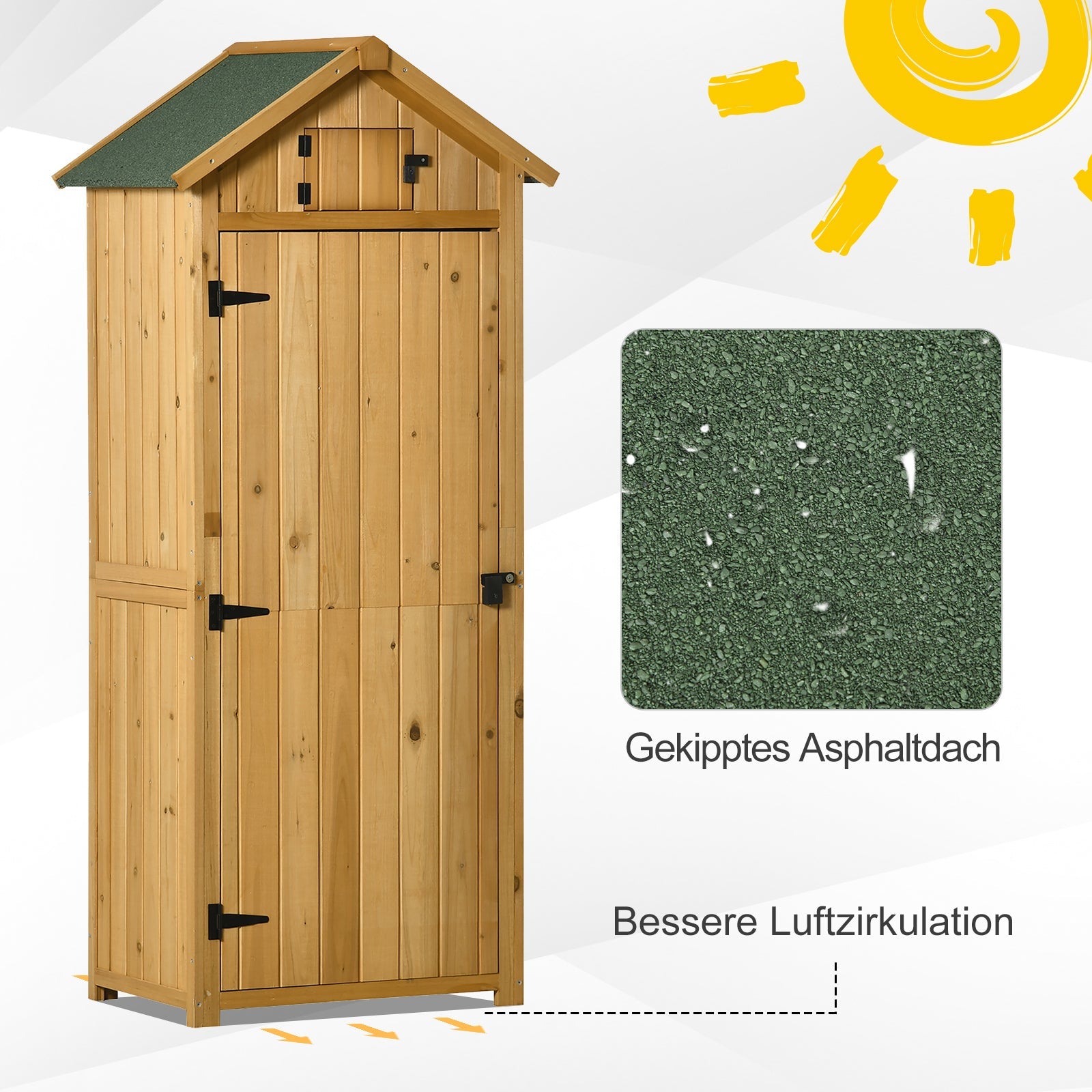 Garden Shed Tool Shed with Shelves, Asphalt Roof, Window, Wood Yellow+Green