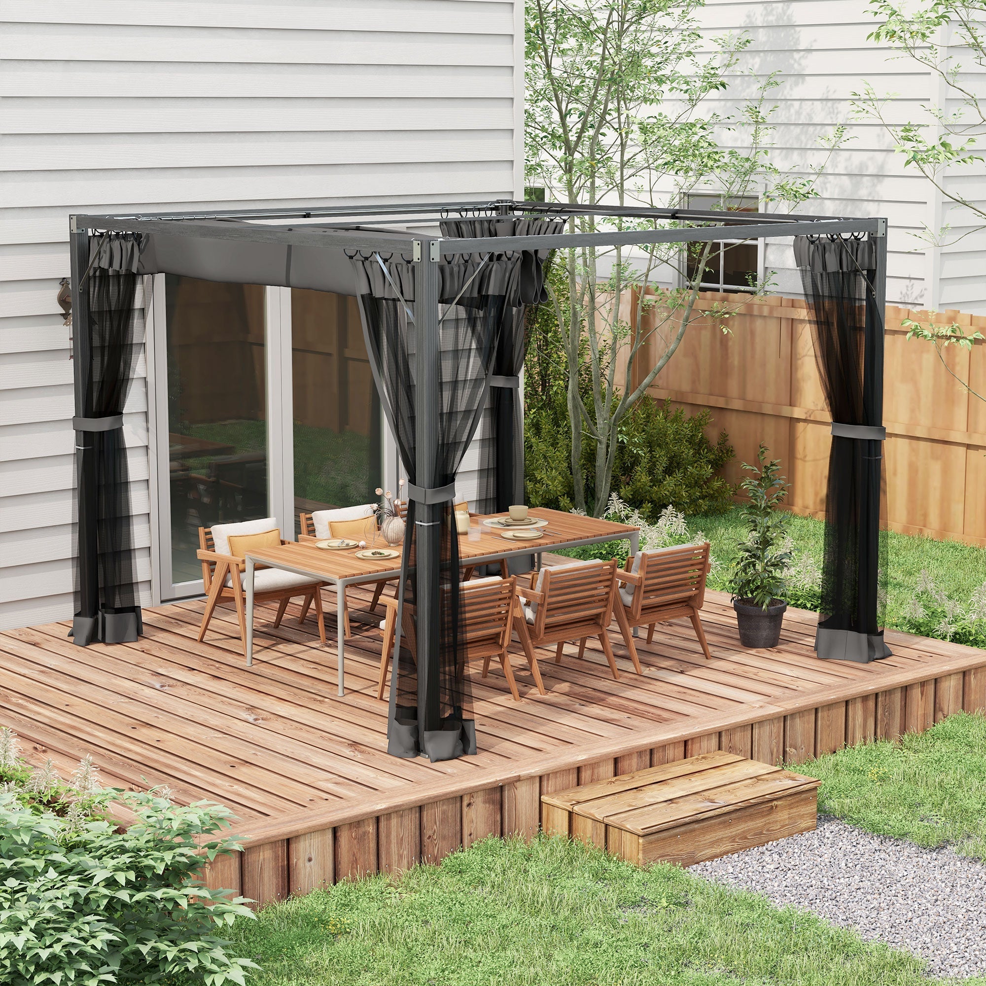 3 x 3m Pergola with Retractable Roof - Dark Grey Aluminium