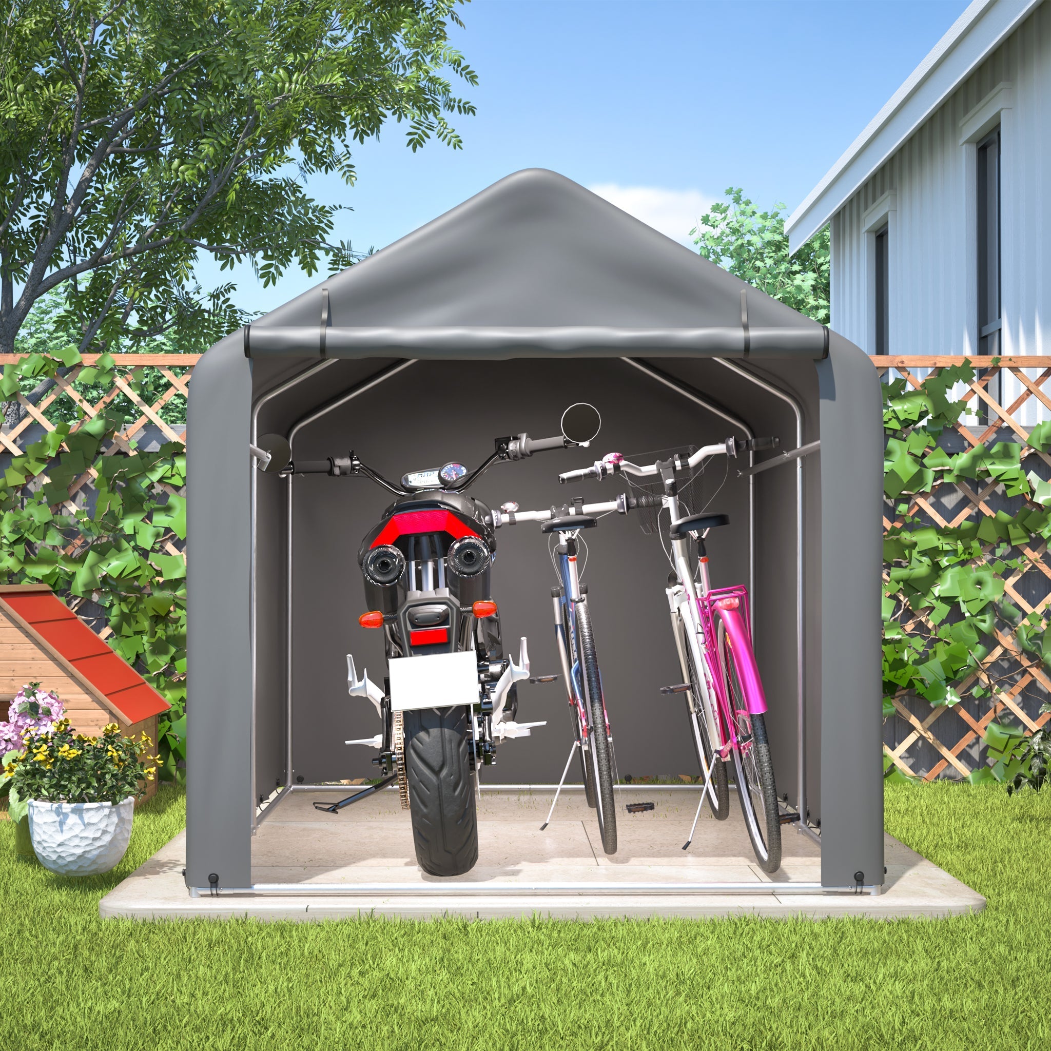 Bicycle Garage / Tool Shed 160x220x165 cm with Roller Shutter, Waterproof PE, Grey