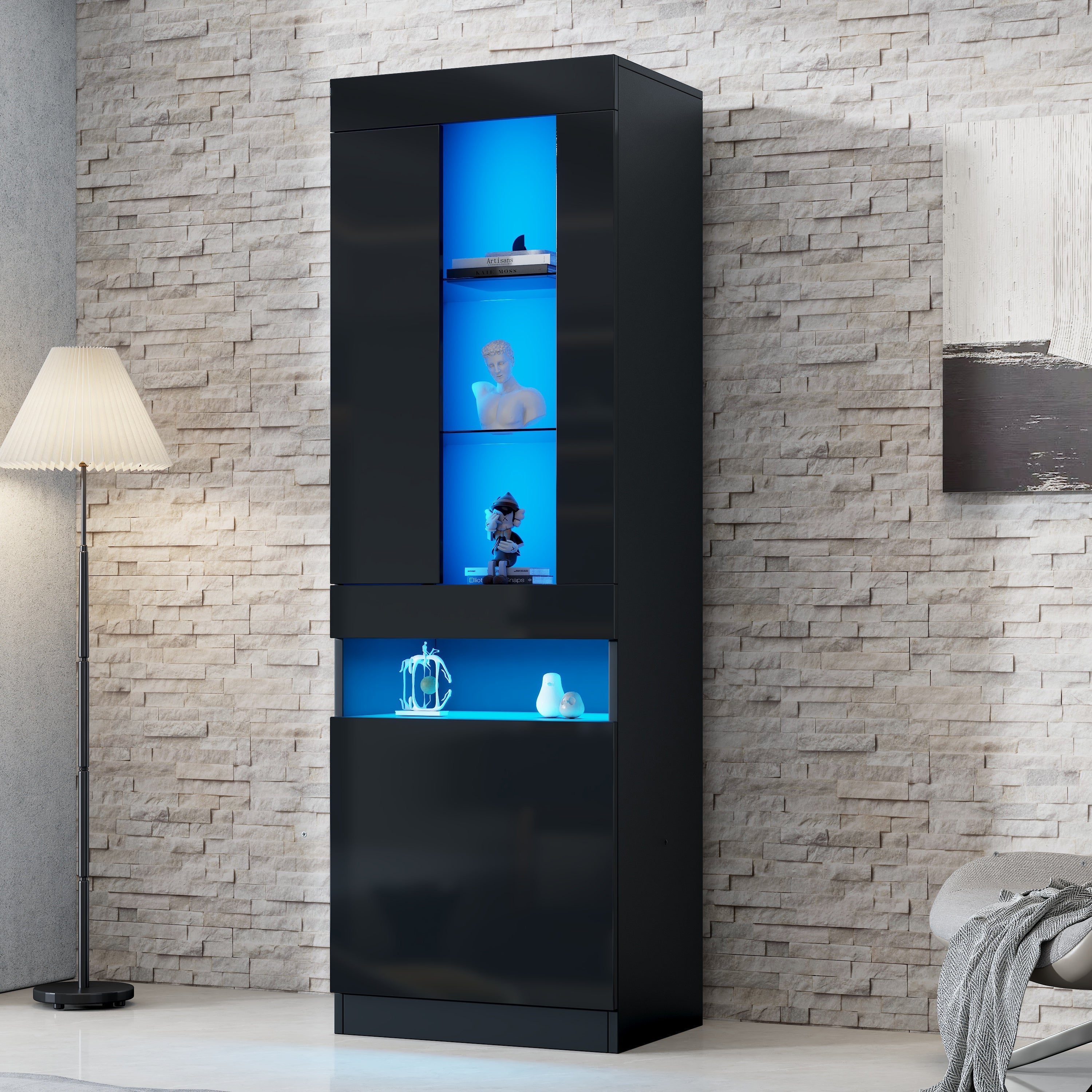 Display Cabinet LED Freestanding Storage - Black