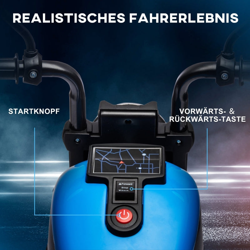 Electric Children's Motorcycle with Headlight and 3 km/h Speed, Blue and Black