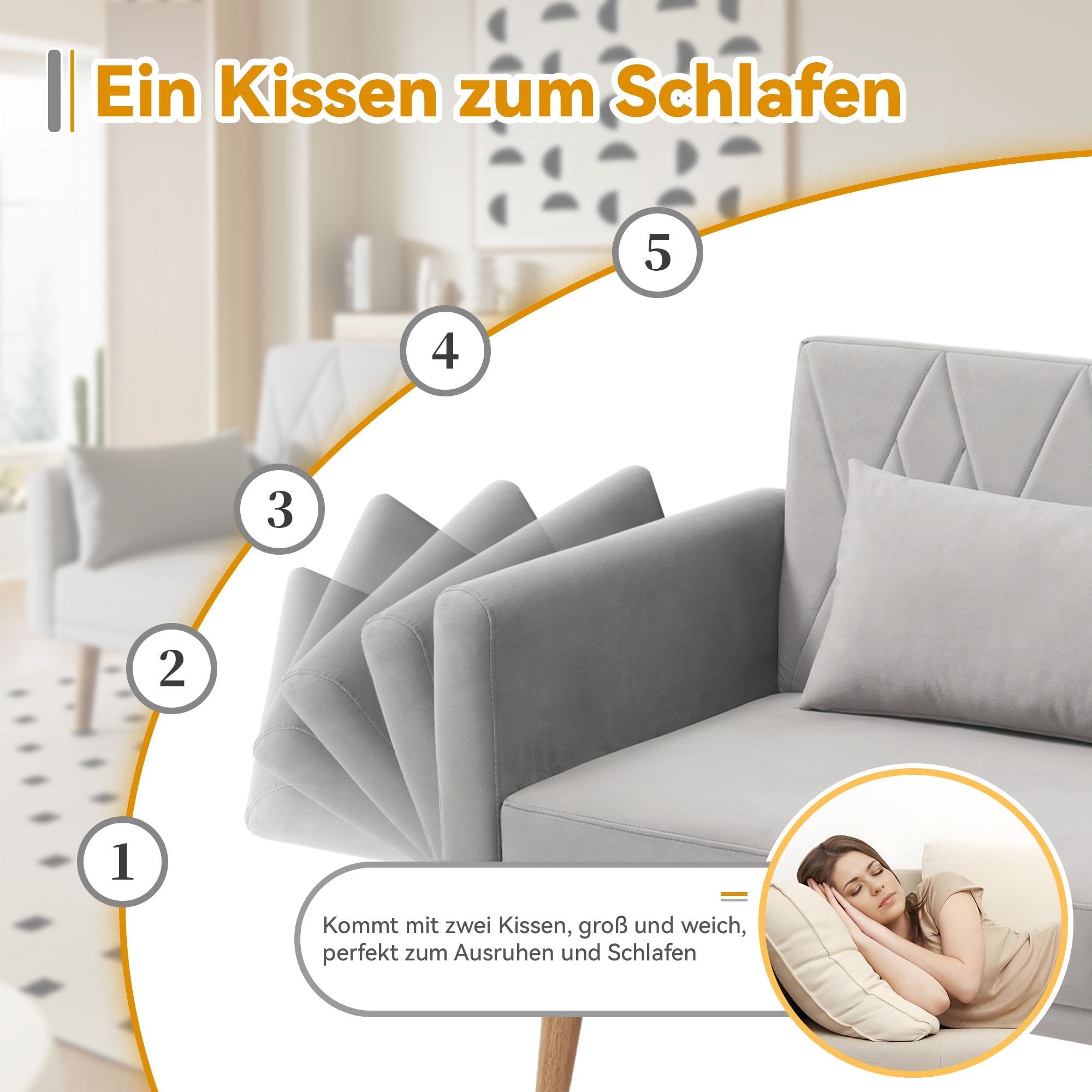 Sofa Bed, Small Two-Seater with Sleep Function, Velvet Fabric