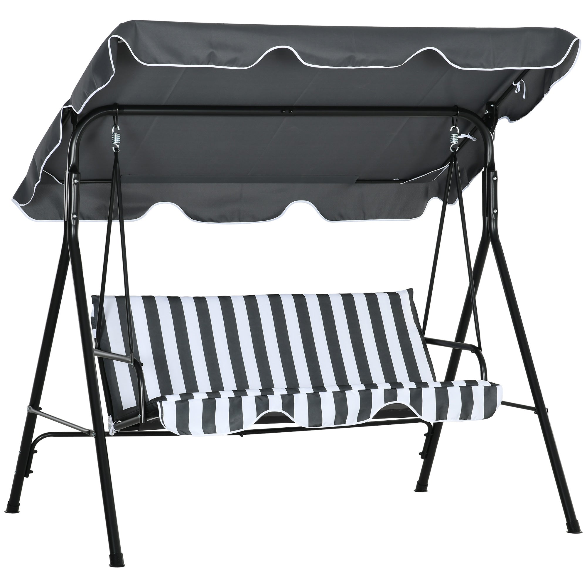 Outsuuny 3-Seater Garden Swing with Adjustable Sunshade, 240 kg Load Capacity, Grey/White
