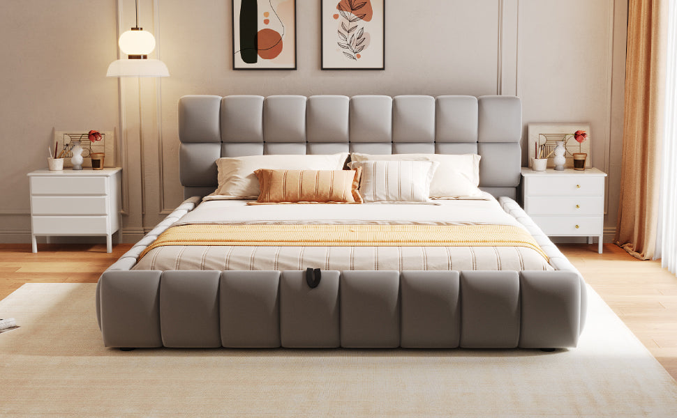 Upholstered Bed 140x200cm Hydraulic Storage Velvet Grey