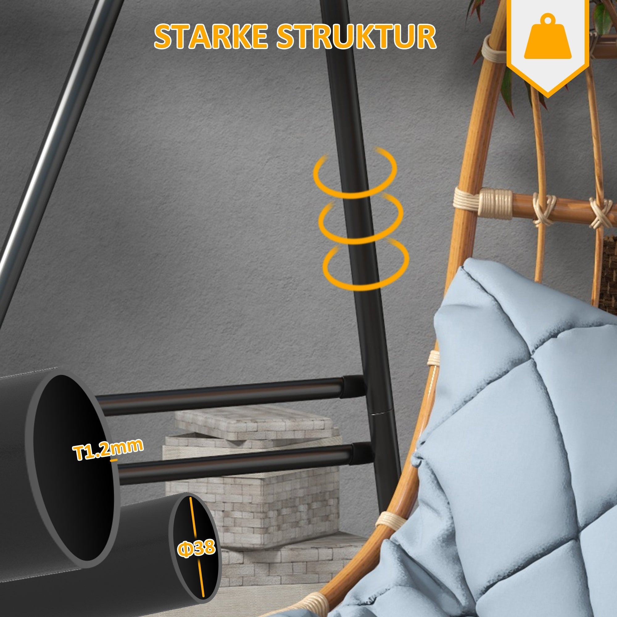 Steel Hanging Chair Frame 178x180cm, 150kg Capacity, Indoor/Outdoor Stand, Black