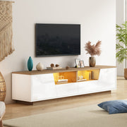 TV Cabinet 180x40x46cm LED High-Gloss Storage for 75 Inch TVs, White/Wood Splice
