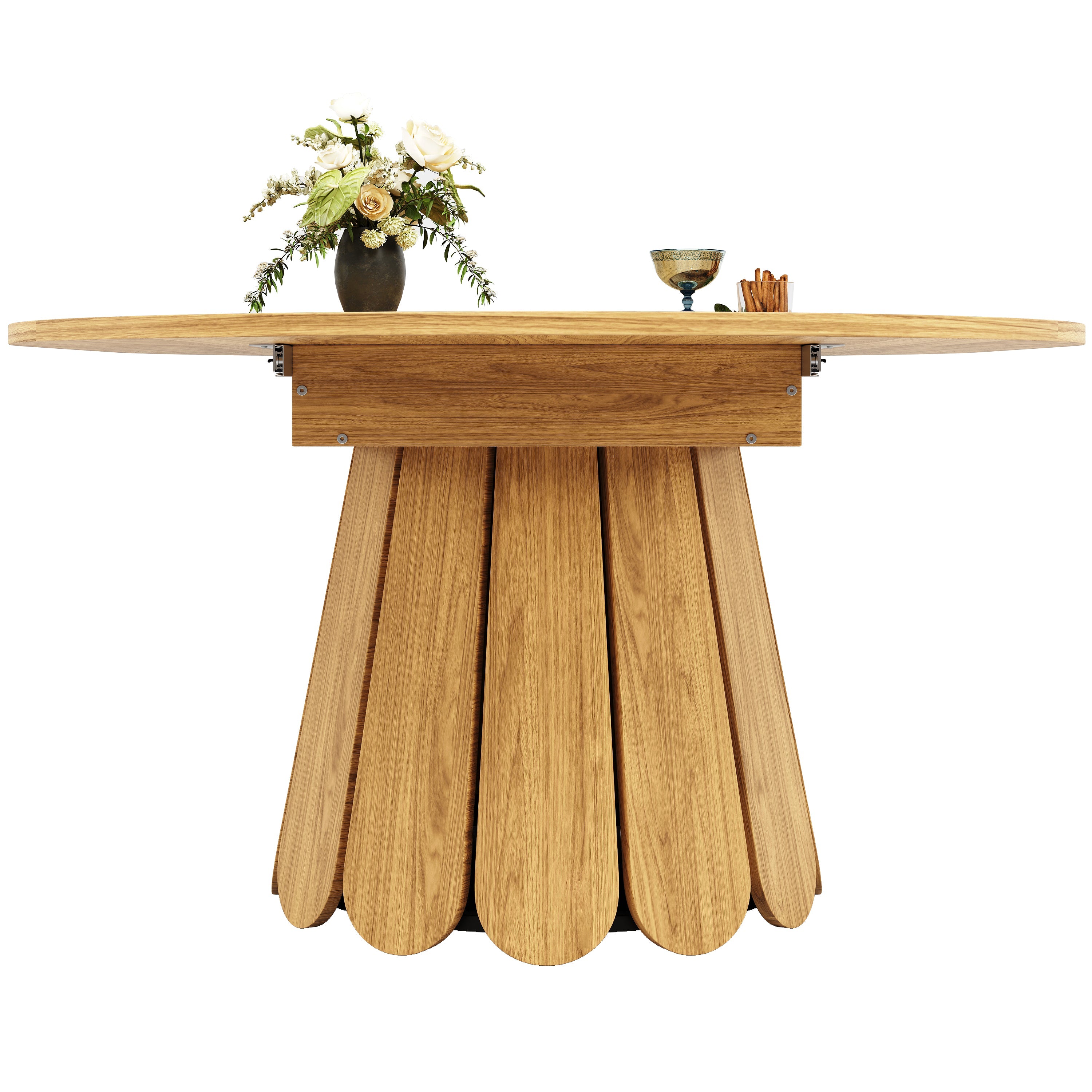 Extendable Round Dining Table 118-158cm Extends to Oval 6 Seater - Wood Color