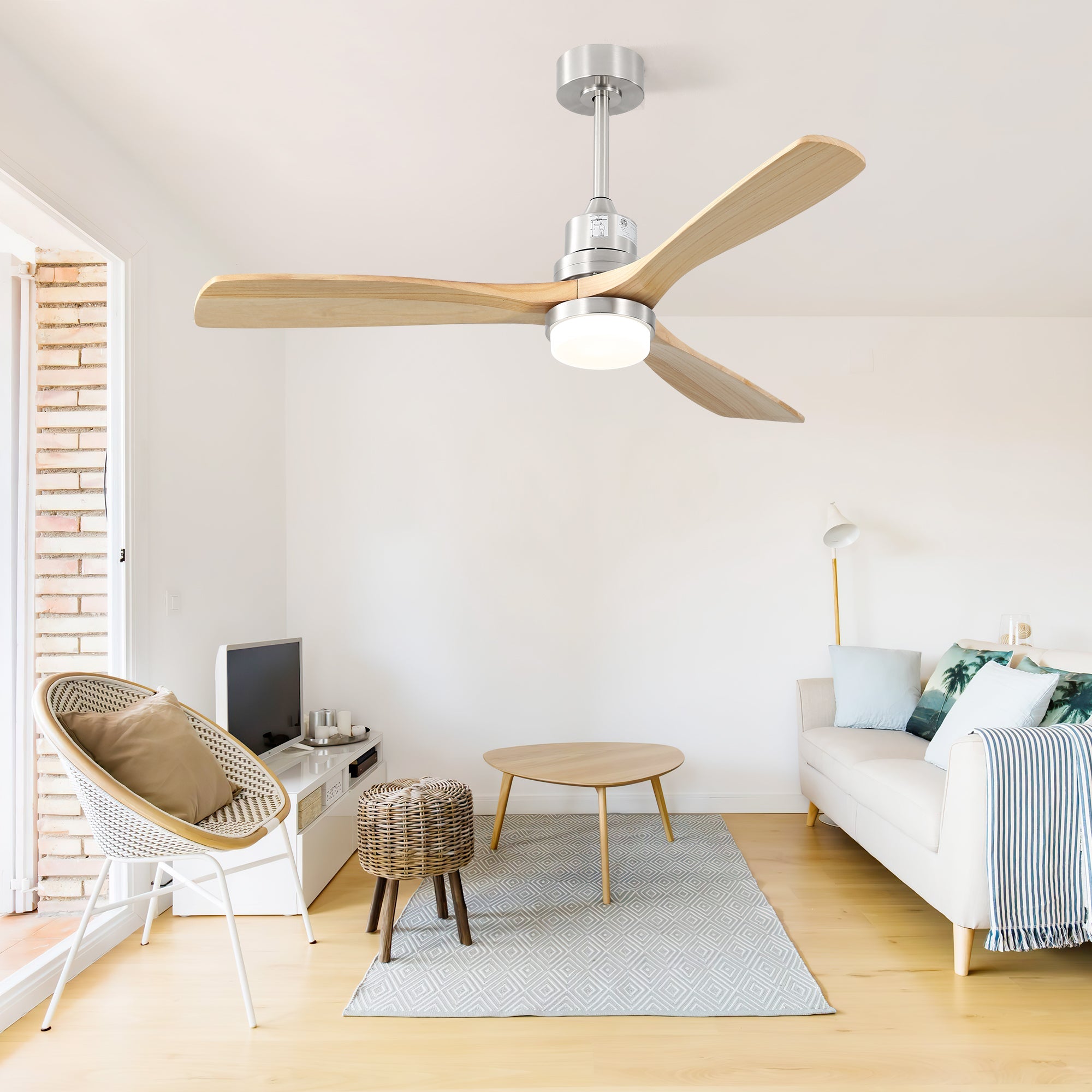 Ceiling Fan 52-Inch Dimmable LED 6-Speed Reversible DC Motor Remote Control Wooden Blades