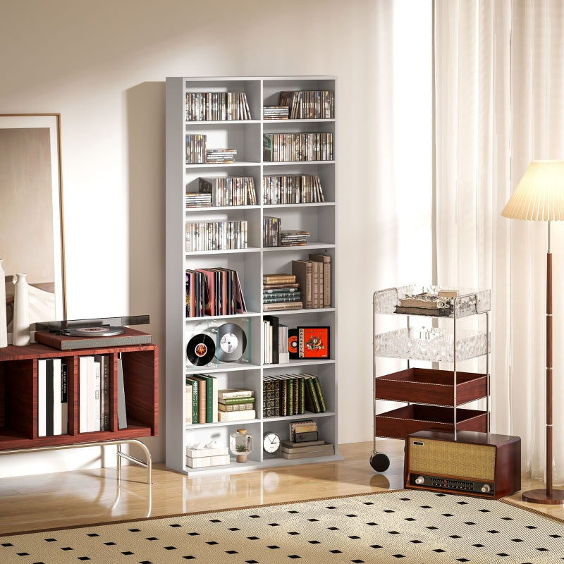 CD/DVD/Blu-ray Media Shelf/CD Stand, 640 CD/360 DVD/430 Blu-ray Storage 78.5x24x175 cm, White