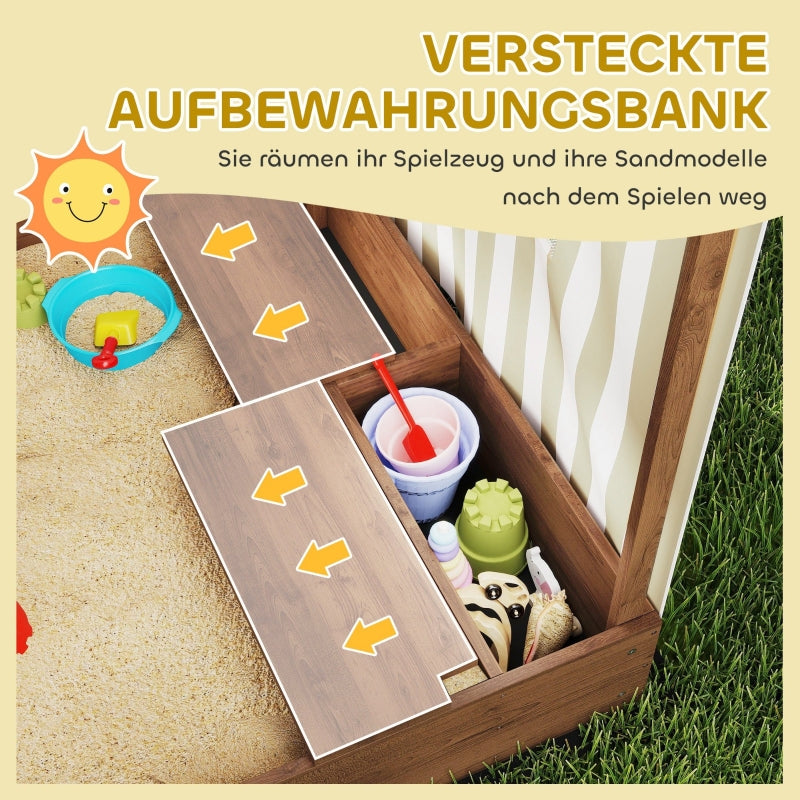 AIYAPLAY Sandpit Sandbox with Canopy Net Door Benches Floor Protection, Brown