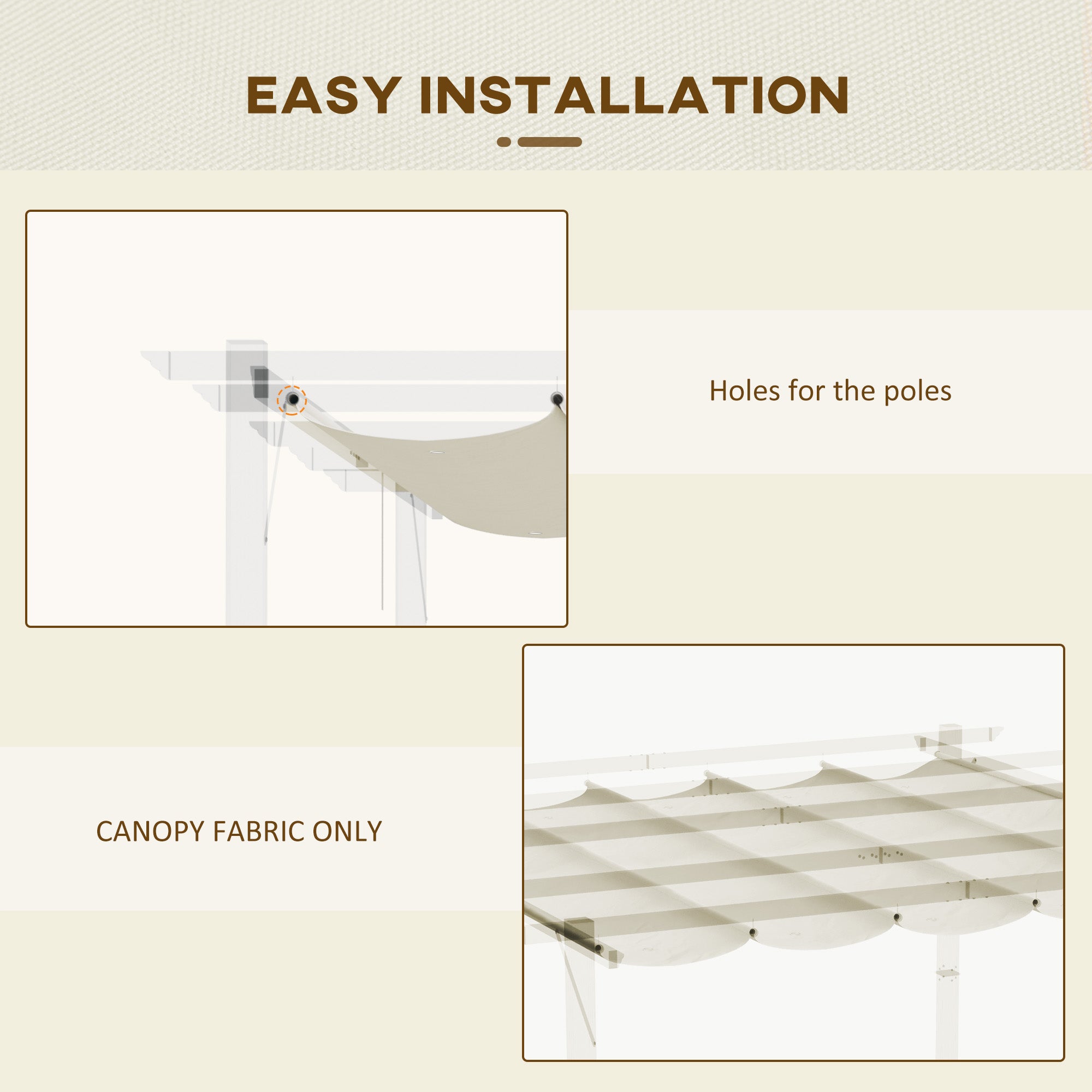 Einziehbare Pergola-Sonnenschutz-Abdeckung Ersatzstoff 3x3m Cremeweiß