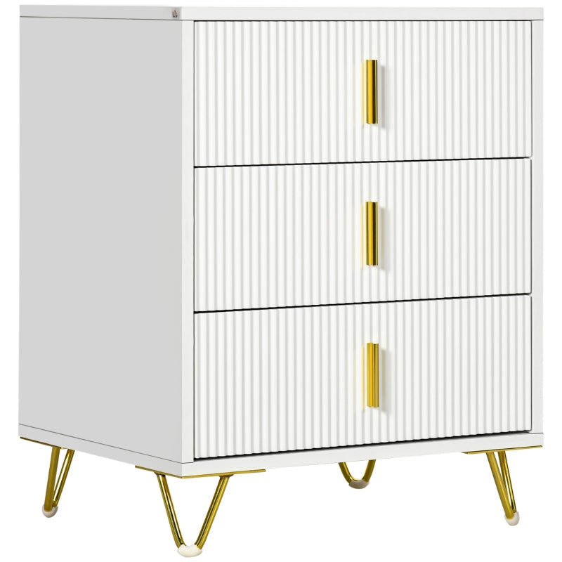 Chest of Drawers, Three Drawer Storage Unit, White/Gold-Tone