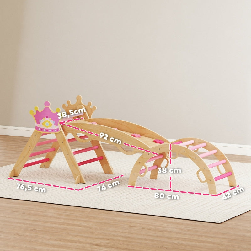 Indoor Climbing Frame 8-in-1 Princess Slide Ramp Arch - Wood